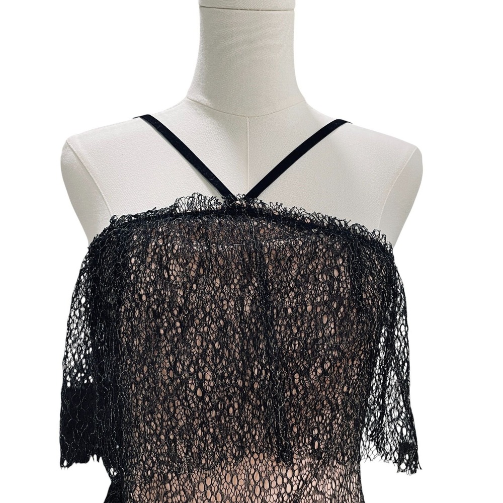 Nasty Gal Black Lace Party Dress Womens Size 4 Sheer Midi Soft Coral Lining Sexy - Picture 9 of 13
